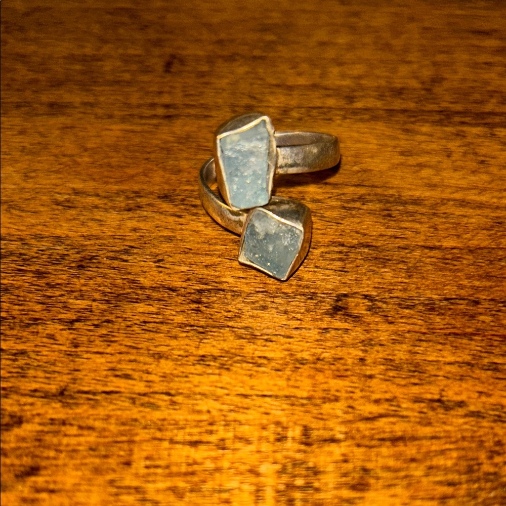 Silver and Blue Stone Women's Adjustable Ring